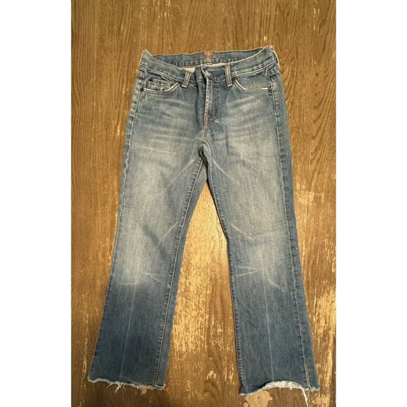 VTG 7 for all mankind jeans Light Wash Split Raw Hem USA Straight Leg Bootcut - Picture 1 of 13